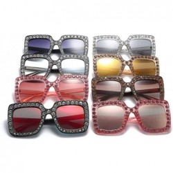 Oversized Fashion Classic Square Frame Shiny Rhinestone UV400 Sunglasses Women Eyewear Anti Uv Sunglass Red - Red - CJ18TM3W6...