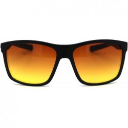 Sport HD+ Amber Lens Rectangle Horn Rim Sport Sunglasses - Matte Black - CD195ZWO43Q $12.77