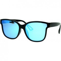 Rectangular Mens Unique Flat Mirror Lens Horn Rim Hipster Plastic Sunglasses - Black Blue - C517YW66EDH $24.36