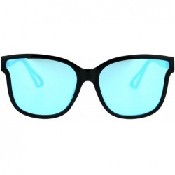 Rectangular Mens Unique Flat Mirror Lens Horn Rim Hipster Plastic Sunglasses - Black Blue - C517YW66EDH $13.78