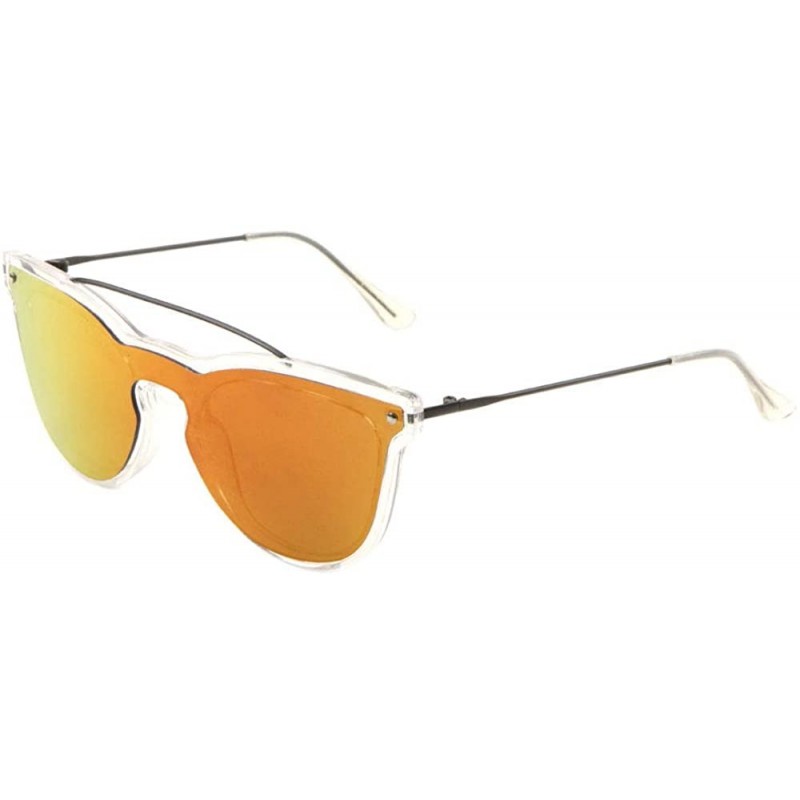 Cat Eye Clear Frame Color Mirror One Piece Lens Shield Cat Eye Sunglasses - Red Orange - CH1909OSO79 $13.40