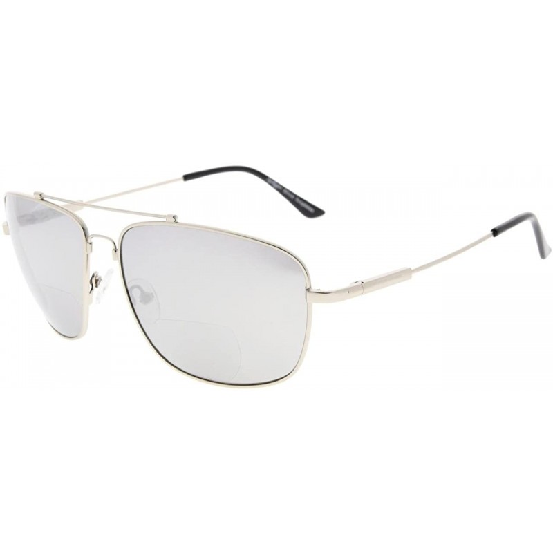 Rectangular Memory Bifocal Sunglasses Bendable Titanium Reading Sunglasses - Silver Frame Silver Mirror - C218036GGHX $28.96