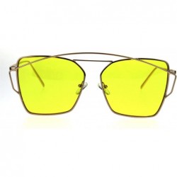 Rectangular Womens Futuristic Flat Retro Rectangular Pilots Metal Rim Sunglasses - Gold Yellow - CL1869XRW2Y $23.93