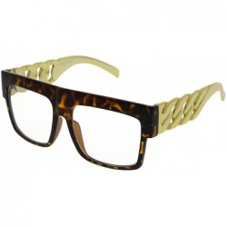 Oversized Chain Temple Gold Oversized Flat Top Hip Hop Clear Lens Celebrity Sunglasses - Tortoise - CR11LJ25BQD $19.52