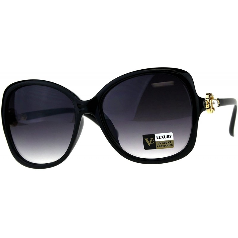 Butterfly Womens Diva Oversize Pearl Jewel Bling Hinge Butterfly Sunglasses - Black Gold Smoke - CF18CC8KN3S $10.61