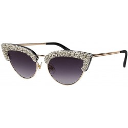 Cat Eye Vintage Cat Eye Diamond Crystal Sunglasses for Women Oversized Plastic Frame - Grey Lens/White Diamond - CB18XUNXSWO ...
