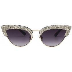 Cat Eye Vintage Cat Eye Diamond Crystal Sunglasses for Women Oversized Plastic Frame - Grey Lens/White Diamond - CB18XUNXSWO ...