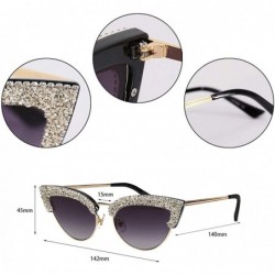 Cat Eye Vintage Cat Eye Diamond Crystal Sunglasses for Women Oversized Plastic Frame - Grey Lens/White Diamond - CB18XUNXSWO ...