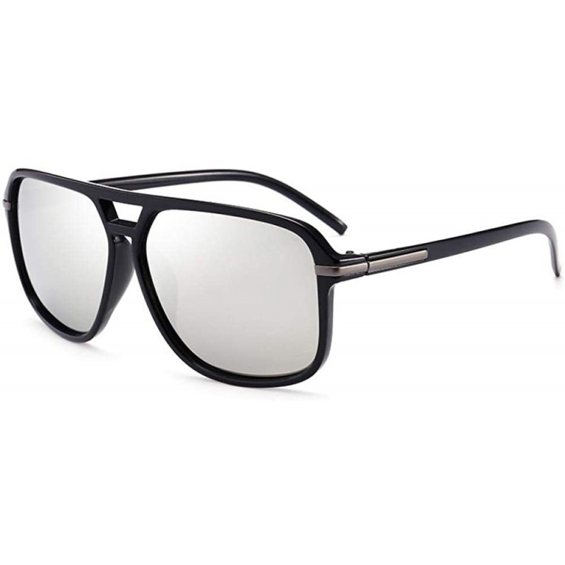 Oversized Sunglasses Men Polarized Oversized Mirror Driving Sun Glasses Man Brand Black - Silver - CB18XDWX26Q $8.77