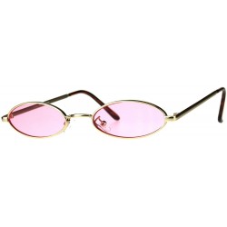 Oval Super Skinny Sunglasses Womens Oval Flat Metal Frame Color Lens UV400 - Gold (Pink) - CY18GL4HO7C $10.92