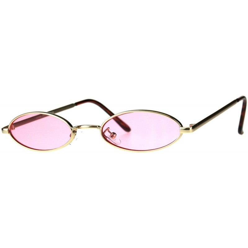 Oval Super Skinny Sunglasses Womens Oval Flat Metal Frame Color Lens UV400 - Gold (Pink) - CY18GL4HO7C $10.92