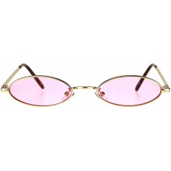 Oval Super Skinny Sunglasses Womens Oval Flat Metal Frame Color Lens UV400 - Gold (Pink) - CY18GL4HO7C $10.92