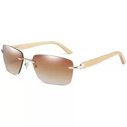 Square new bamboo feet square frameless sunglasses spring hinge unisex brand luxury sunglasses UV400 - Brown - CC193482MYR $2...