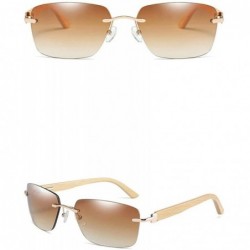 Square new bamboo feet square frameless sunglasses spring hinge unisex brand luxury sunglasses UV400 - Brown - CC193482MYR $1...