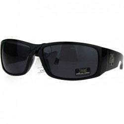 Rectangular Locs Straight Outta Cali Rectangular All Black Warp Around Sunglasses - Shiny Black - C51876MNGRK $20.21