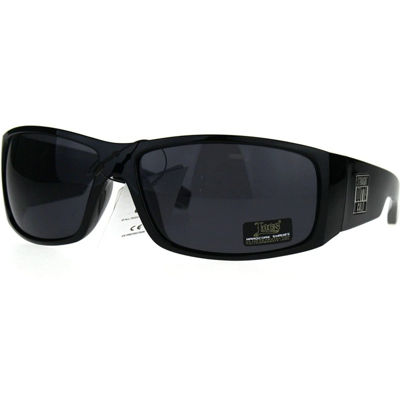 Rectangular Locs Straight Outta Cali Rectangular All Black Warp Around Sunglasses - Shiny Black - C51876MNGRK $12.08