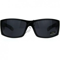 Rectangular Locs Straight Outta Cali Rectangular All Black Warp Around Sunglasses - Shiny Black - C51876MNGRK $12.08