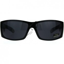 Rectangular Locs Straight Outta Cali Rectangular All Black Warp Around Sunglasses - Shiny Black - C51876MNGRK $12.08