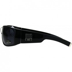 Rectangular Locs Straight Outta Cali Rectangular All Black Warp Around Sunglasses - Shiny Black - C51876MNGRK $12.08