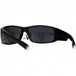 Rectangular Locs Straight Outta Cali Rectangular All Black Warp Around Sunglasses - Shiny Black - C51876MNGRK $12.08