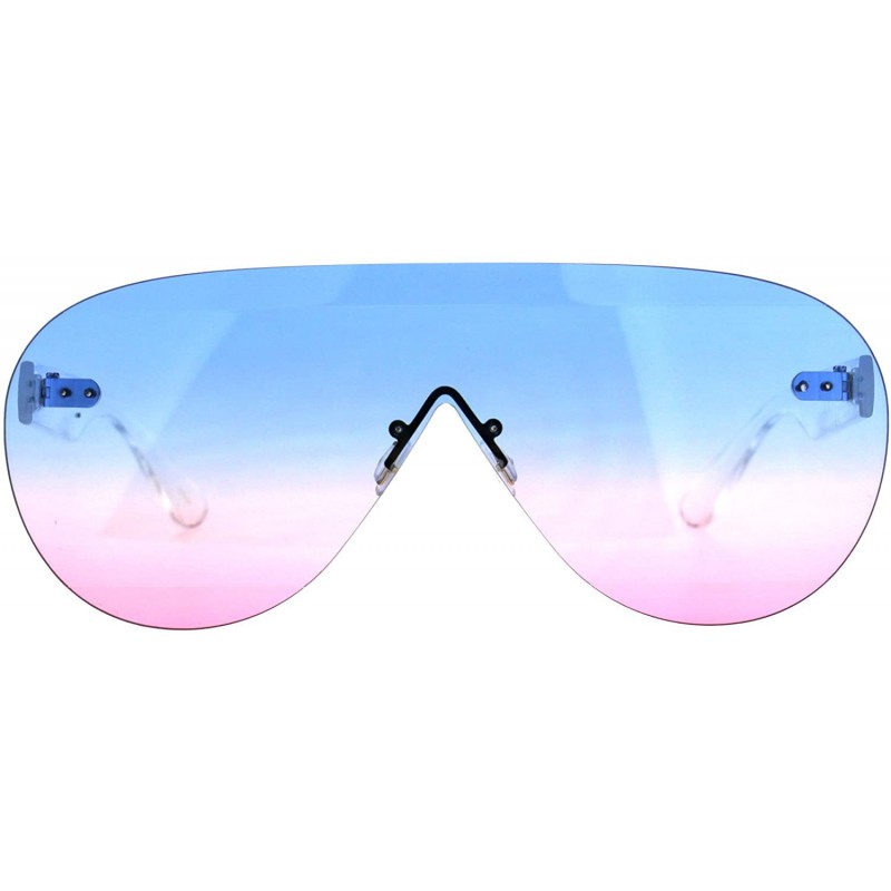 Shield Mens Futuristic Rimless Panel Shield Racer Pilots Sunglasses - Blue Pink - CW18C7K2G2S $11.87