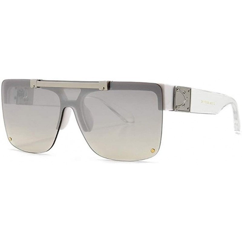 Square Woman Men Square Sunglasses Fashion Flip Lens Glasses Oversized Sunglasses Shade For Female - White Silver - CO1906D96...