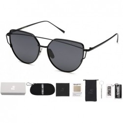 Aviator Polarized Cat Eye Women Street Fashion Metal Full Frame Flat Mirrored Lens UV Protection Sunglasses - CZ183QM4M4I $12.82