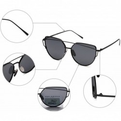 Aviator Polarized Cat Eye Women Street Fashion Metal Full Frame Flat Mirrored Lens UV Protection Sunglasses - CZ183QM4M4I $12.82