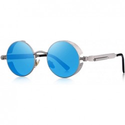 Round Gothic Steampunk Sunglasses for Women Men Round Lens Metal Frame S567 - Silver&blue - CW17XQ8S7OW $27.08