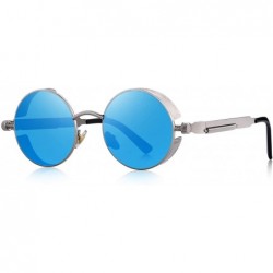 Round Gothic Steampunk Sunglasses for Women Men Round Lens Metal Frame S567 - Silver&blue - CW17XQ8S7OW $16.97