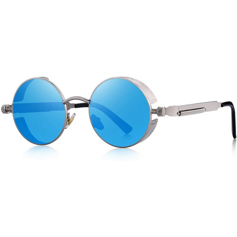 Round Gothic Steampunk Sunglasses for Women Men Round Lens Metal Frame S567 - Silver&blue - CW17XQ8S7OW $16.97