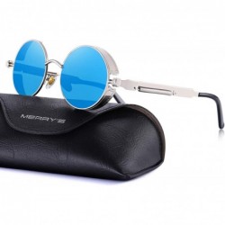 Round Gothic Steampunk Sunglasses for Women Men Round Lens Metal Frame S567 - Silver&blue - CW17XQ8S7OW $16.97