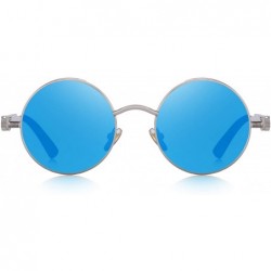 Round Gothic Steampunk Sunglasses for Women Men Round Lens Metal Frame S567 - Silver&blue - CW17XQ8S7OW $16.97