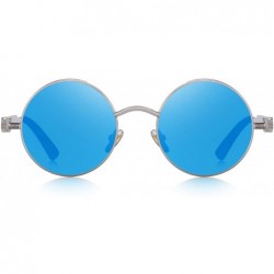 Round Gothic Steampunk Sunglasses for Women Men Round Lens Metal Frame S567 - Silver&blue - CW17XQ8S7OW $16.97