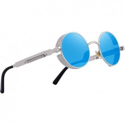 Round Gothic Steampunk Sunglasses for Women Men Round Lens Metal Frame S567 - Silver&blue - CW17XQ8S7OW $16.97