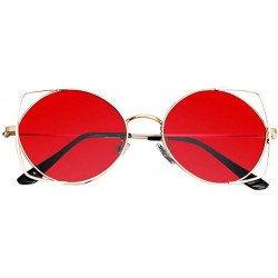 Shield Cat Eye Metal Hollow Frame Sunglasses Mirrored Flat Lenses Sunglasses For Women - Red - CH196M3MRKH $18.17