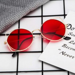 Shield Cat Eye Metal Hollow Frame Sunglasses Mirrored Flat Lenses Sunglasses For Women - Red - CH196M3MRKH $9.45