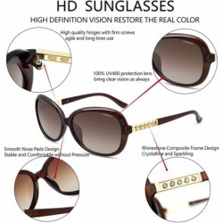 Square Oversized Polarized Sunglasses for Women Vintage Fashion Rhinestone Designer UV Protection Sun Glasses - Brown - C1180...