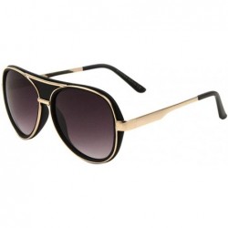 Round Double Thick Black Plastic Metal Rim Round Aviator Sunglasses - Smoke Gold - CR190O2Q2NS $26.90