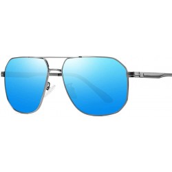 Rectangular Square Frame Polarized Sunglasses for Men Women Driving UV400 Protection - Metal Blue - C818O4XNKES $26.29