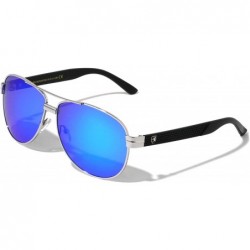 Aviator Color Mirror Texture Temple Classic Aviator Sunglasses - Blue Silver - CB1998A88ZQ $34.28