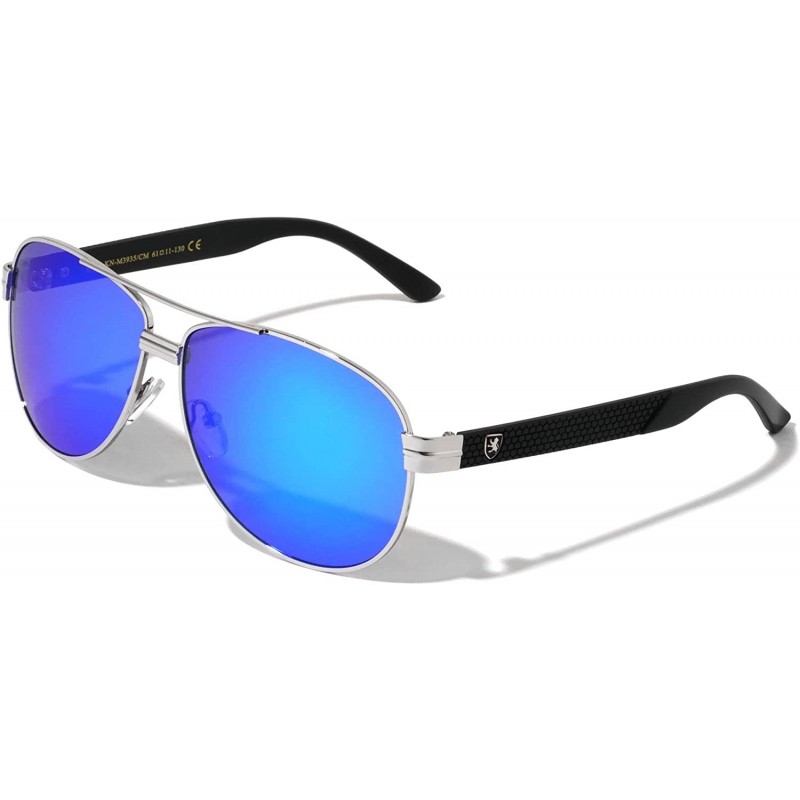 Aviator Color Mirror Texture Temple Classic Aviator Sunglasses - Blue Silver - CB1998A88ZQ $17.14