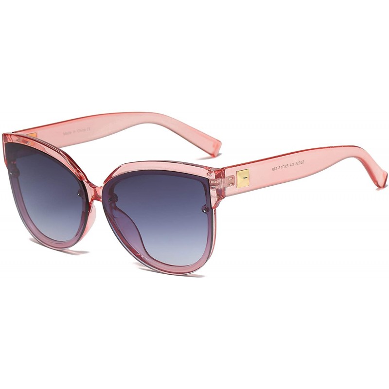 Round Women Retro Mirrored Round Cat Eye Oversized UV Protection Fashion Sunglasses - Pink - CN18K248Q4X $11.50