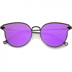Cat Eye Metal Frame Arrow Temples Cateye Sunglasses For Women With Colored Mirror Flat Lens 58mm - Black / Purple Mirror - CE...