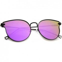 Cat Eye Metal Frame Arrow Temples Cateye Sunglasses For Women With Colored Mirror Flat Lens 58mm - Black / Purple Mirror - CE...