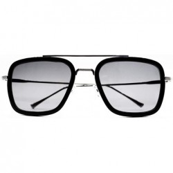 Square Fashion Oversized Sunglasses for Women Polarized Metal Frame UV Protection(Black & Silver) - CE196WYIEUL $26.78