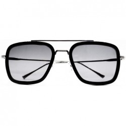 Square Fashion Oversized Sunglasses for Women Polarized Metal Frame UV Protection(Black & Silver) - CE196WYIEUL $14.11