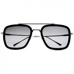 Square Fashion Oversized Sunglasses for Women Polarized Metal Frame UV Protection(Black & Silver) - CE196WYIEUL $14.11