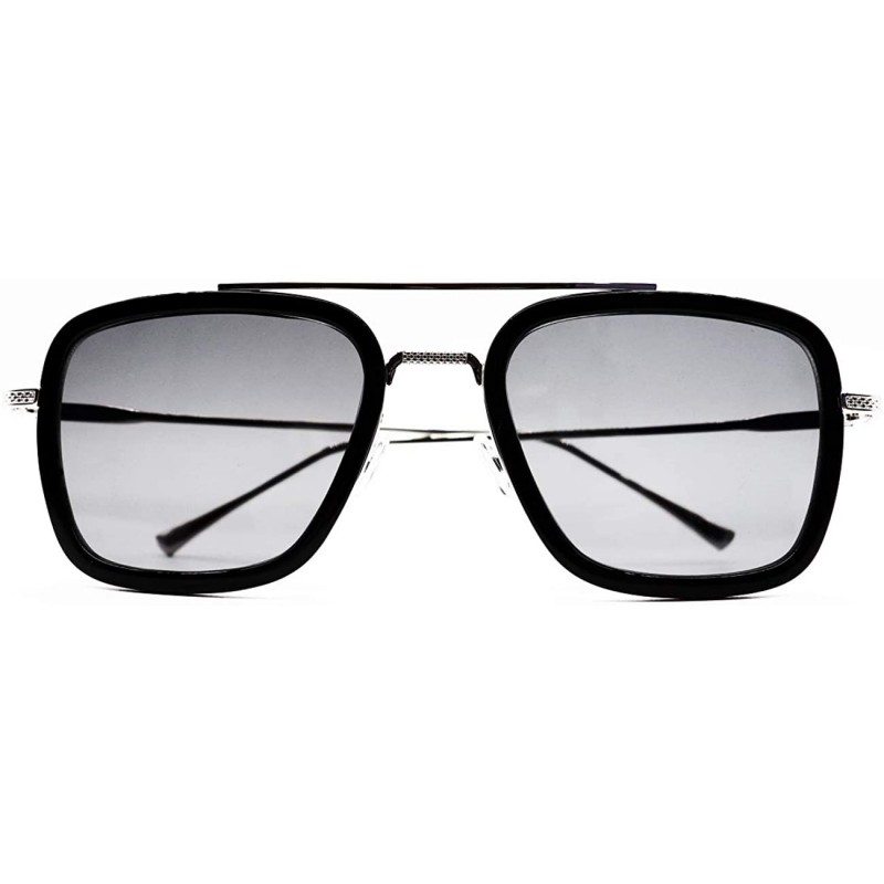 Square Fashion Oversized Sunglasses for Women Polarized Metal Frame UV Protection(Black & Silver) - CE196WYIEUL $14.11