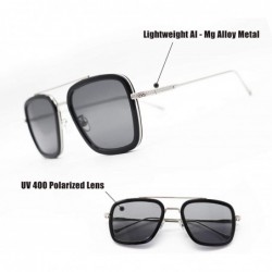 Square Fashion Oversized Sunglasses for Women Polarized Metal Frame UV Protection(Black & Silver) - CE196WYIEUL $14.11